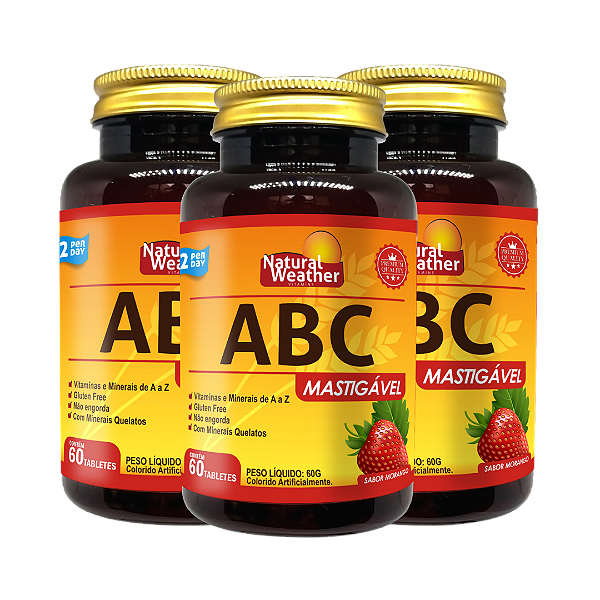 Polivitamínico ABC Mastigável Natural Weather – Kit com 3 Unidades (Morango ou Abacaxi)