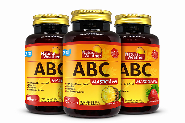 Polivitamínico ABC Mastigável Natural Weather – Kit com 3 Unidades (Morango ou Abacaxi)