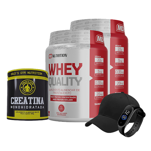 Kit 2 Whey Quality + 1 Creatina | MD Nutrition & Gold's Gym