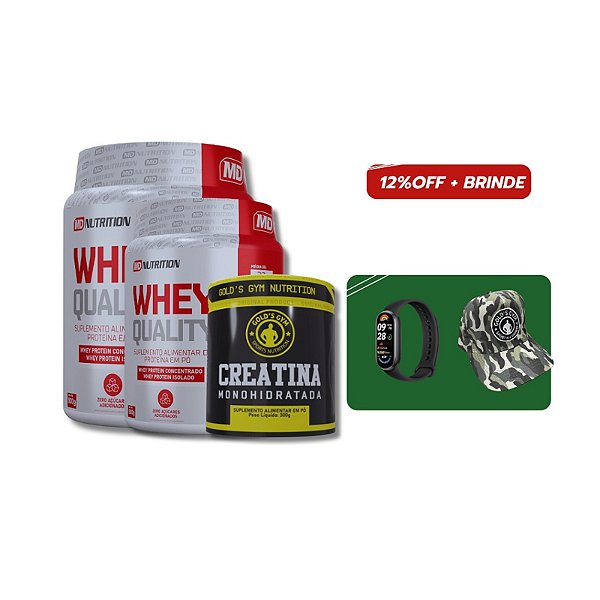 Kit 2 Whey Quality + 1 Creatina | MD Nutrition & Gold's Gym