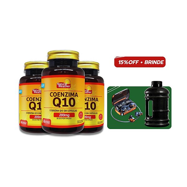Coenzima Q10 - 200 mg por Porção - 60 Cápsulas - Kit com 3 Unidades | Natural Weather