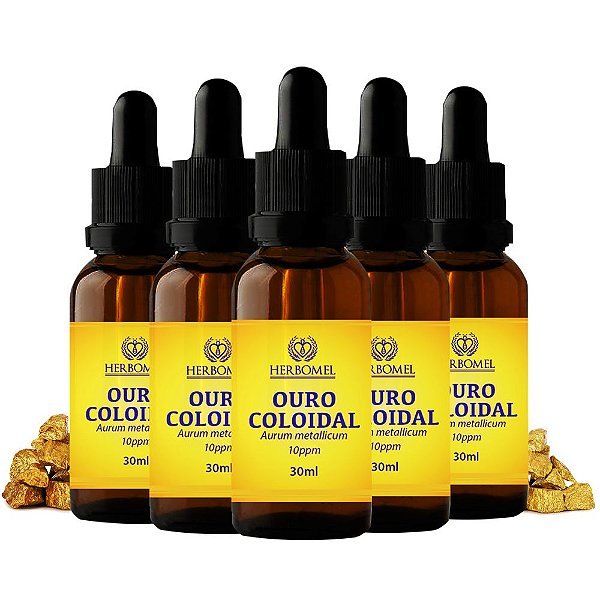 Kit 05 Ouro Coloidal 30ml 10 ppm HerboMel Natural