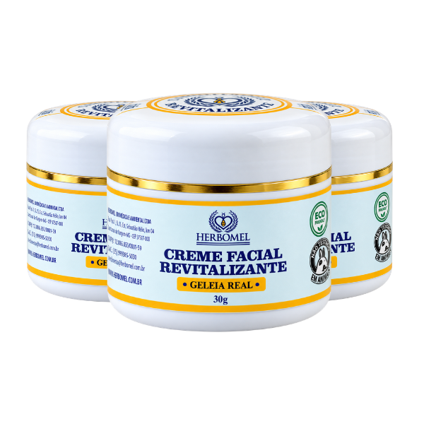 Kit 3 Creme Revitalizante Facial Geleia Real 30g HerboMel Natural