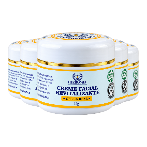 Kit 5 Creme Revitalizante Facial Geleia Real 30g HerboMel Natural