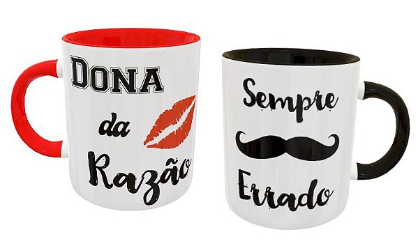 Caneca Casal Dona da Razão e Sempre Errado