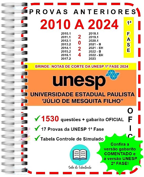 Unesp 1ª Fase Provas 2010 A 2024 Gabarito Oficial