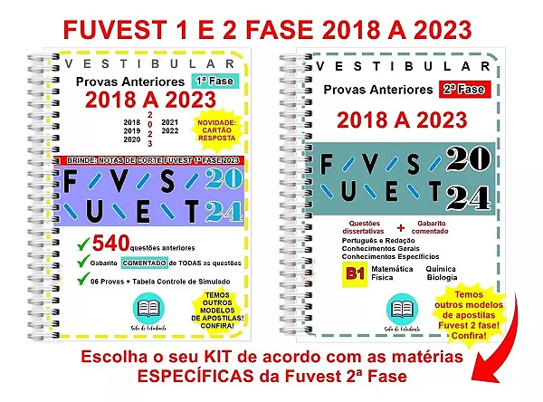 Fuvest 1ª E 2ª Fase BIÓLOGICA 2018 A 2023 + Gabarito Comentado