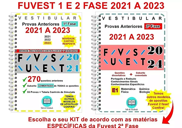 Fuvest 1ª E 2ª Fase Exatas 2021 A 2023 + Gabarito Comentado