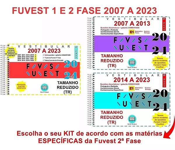 Tr Fuvest 1 E 2 Fase 2007 A 2023 Exatas + Gabarito Comentado