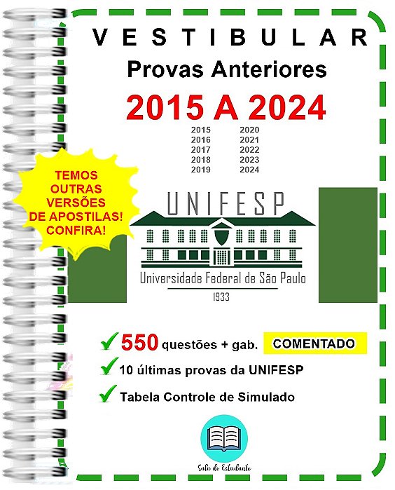 Unifesp 2024 Provas 2015 a 2024 + Gabarito Comentado