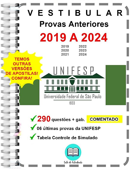 Unifesp 2024 Provas 2019 a 2024 + Gabarito Comentado