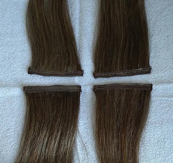 APLIQUE FITA ADESIVA CABELO HUMANO BRASILEIRO CASTANHO CLARO COM LUZES 22CM 16