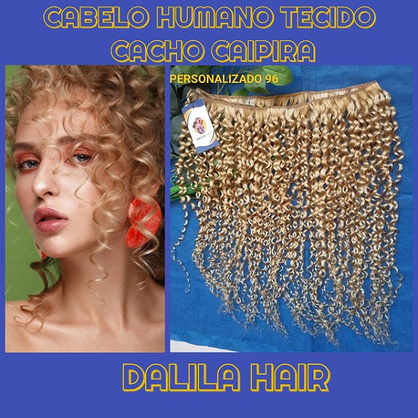 CABELO HUMANO CACHO CAIPIRA LOIRO DOURADO 60CM TECIDO PERSONALIZADO 96