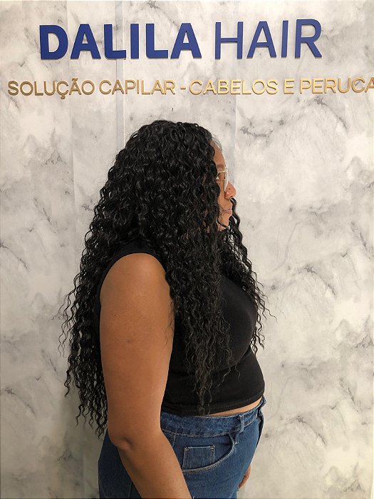 PERUCA BRUNA LACE FRONT FIXA CACHEADA CABELO ORGÂNICO 80CM