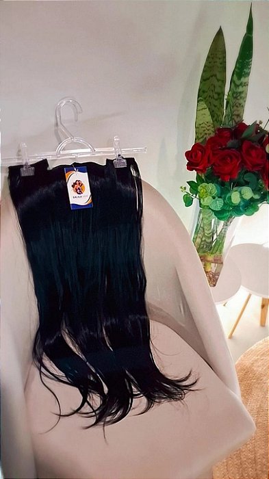 Extensão de cabelo aplique de tic tac bio fibra 70 cm preto liso