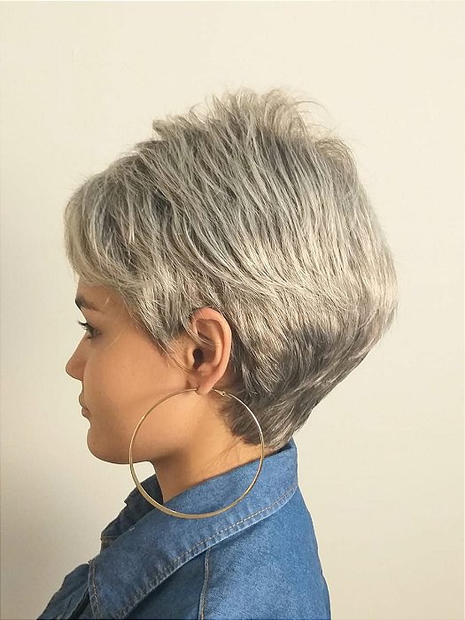 Peruca Zulu Grisalha Curta Cabelo Orgânico