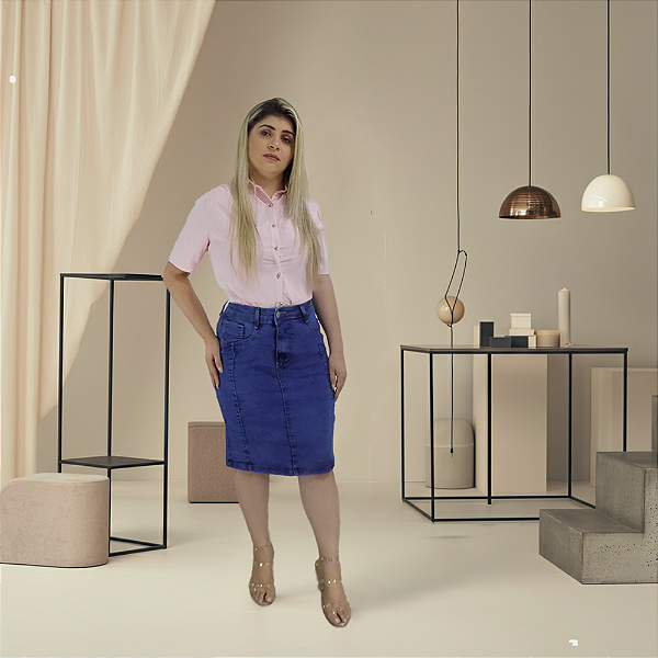 Saia Plus Size Jeans Azul Céu