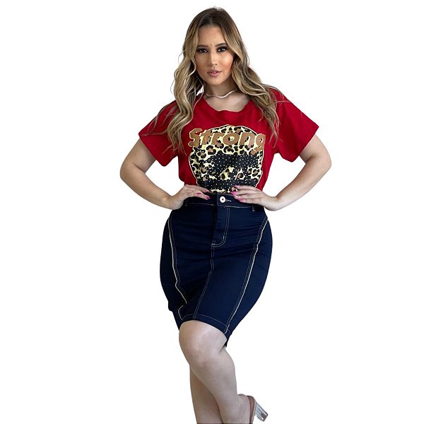 Saia Jeans Secretária Moda Evangélica