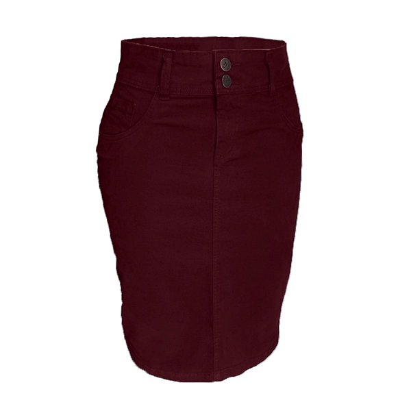 Saia Plus Size Jeans Brim Bordô
