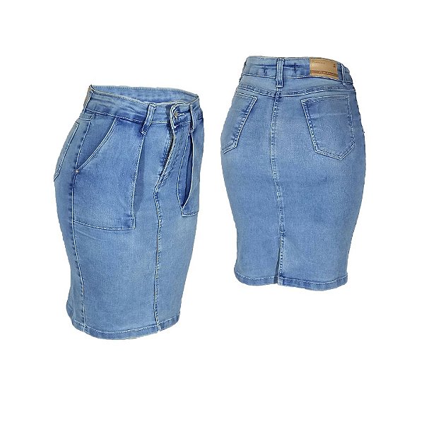 Saia Jeans Evangélica Cristal com Bolsos Frontais