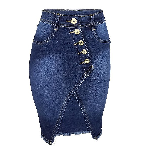 Saia Jeans Evangélica Com Botões Barra desfiada NM792