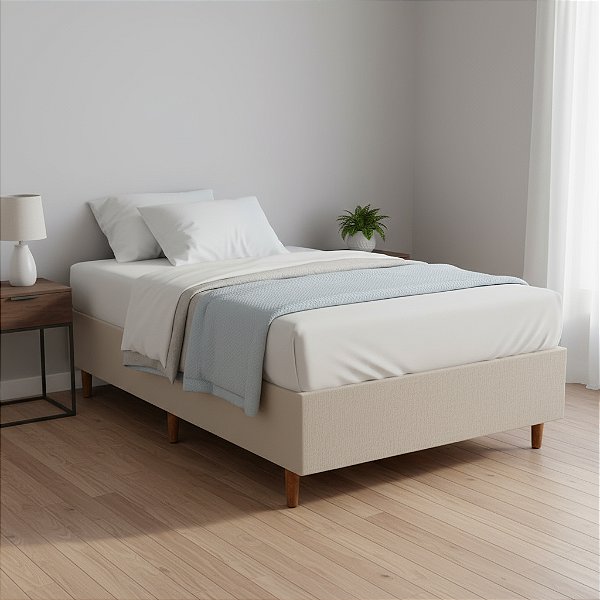 Base Cama Box Solteiro Padrão 88x188x37 Cor Bege