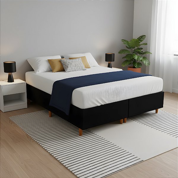 Base Cama Box Casal Queen Bipartida 158x198x37 Cor Preta