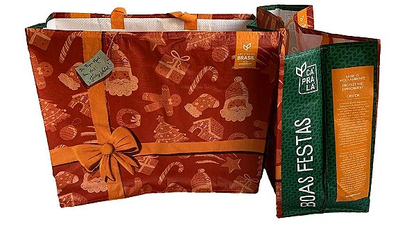 Sacola de Ráfia Retornável 40x45x22 cm Natal - Pct c/20