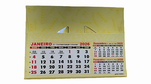 Folhinha de mesa papelão pequena calendário 2026 11,7x16cm Pct c/5