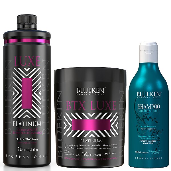 Luxe Platinum Blueken 1L + BTX Luxe Platinum Blueken 1Kg + Shampoo Detox Therapy Blueken 500ML