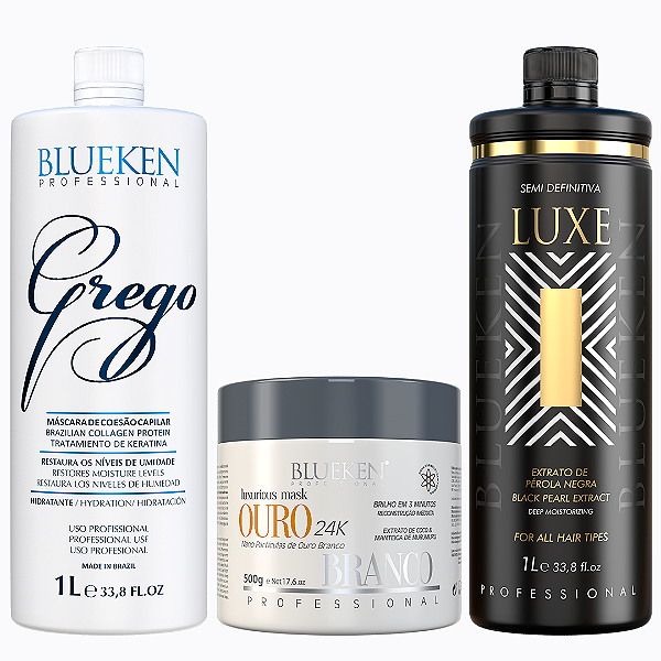 Grego Blueken 1L + Máscara Ouro Branco Blueken 500g + Luxe Blueken 1L