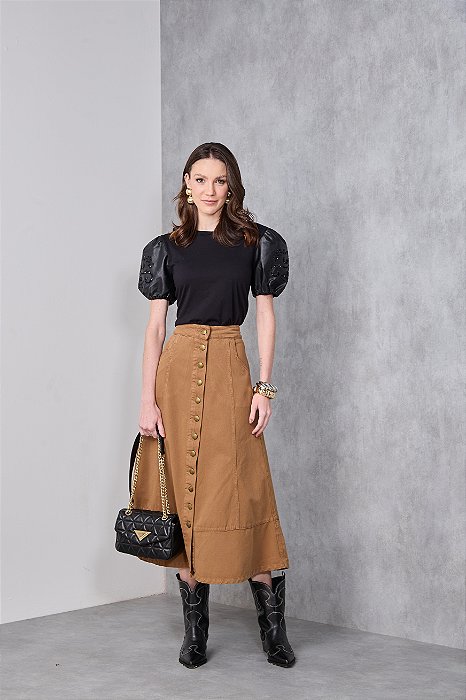 Saia Sarja Caramelo Maxi Midi Moda Feminina Evangélica Premium