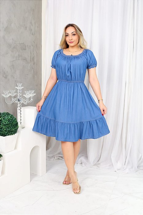 Vestido Godê Vestido Jeans Curto Rodado Moda Evangelica Vestido