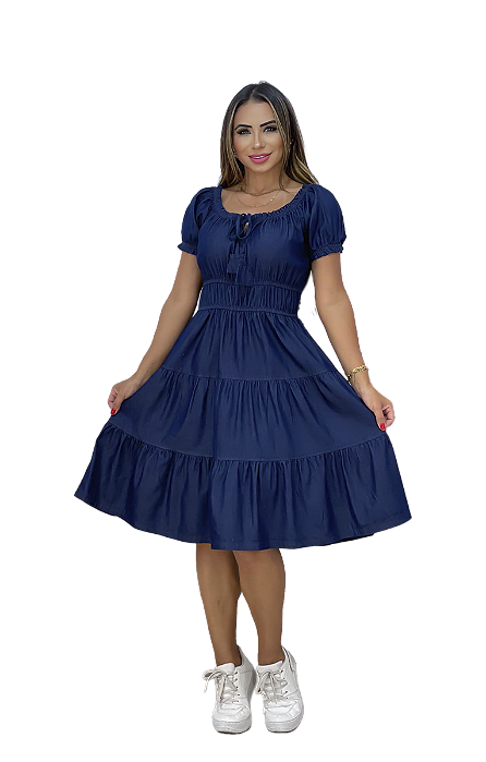 Vestido Jeans Midi 3 Marias Rodado Moda Evangélica Feminina