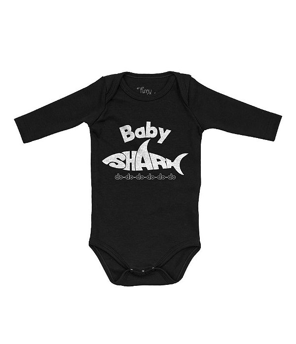 Body de Bebê Manga Longa Baby Shark em Suedine 100% Algodão Fio Egípcio