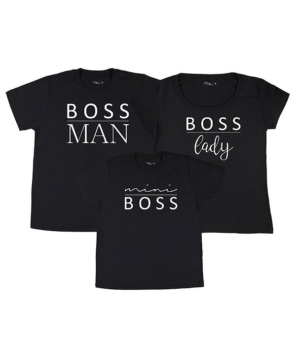 Conjunto Família 03 Camisetas Pretas Boss Man Boss Lady e Mini Boss