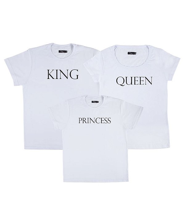 Conjunto Família 03 Camisetas Brancas King Queen e Princess