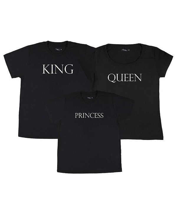 Conjunto Família 03 Camisetas Pretas King Queen e Princess