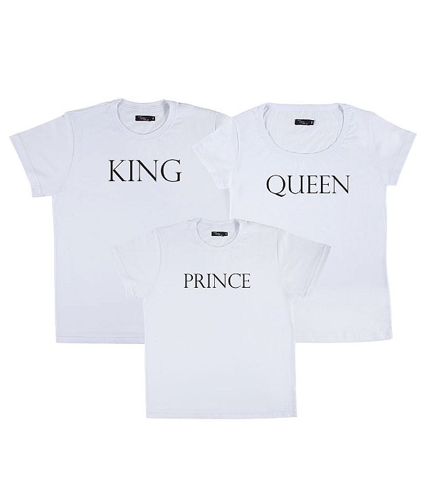 Conjunto Família 03 Camisetas Brancas King Queen e Prince