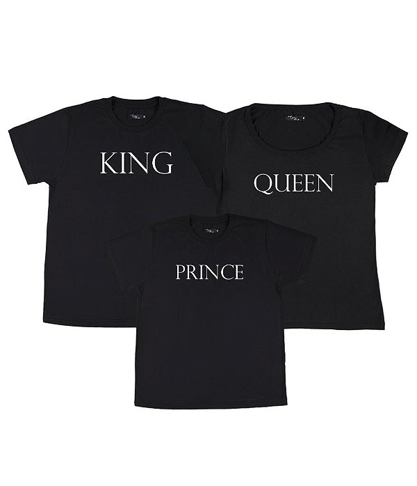 Kit Família 03 Camisetas Pretas King Queen e Prince
