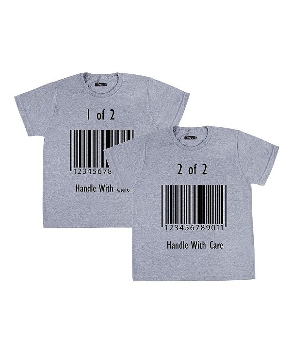 Conjunto Irmãos 02 Camisetas Cinzas Infantis Twins Barcode