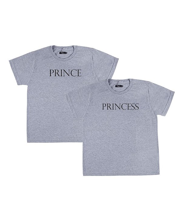 Conjunto Irmãos 02 Camisetas Cinzas Infantis Prince and Princess
