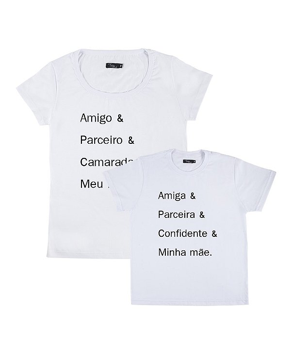 Kit 2 Camisetas Brancas Mãe & Filho Amiga Parceira