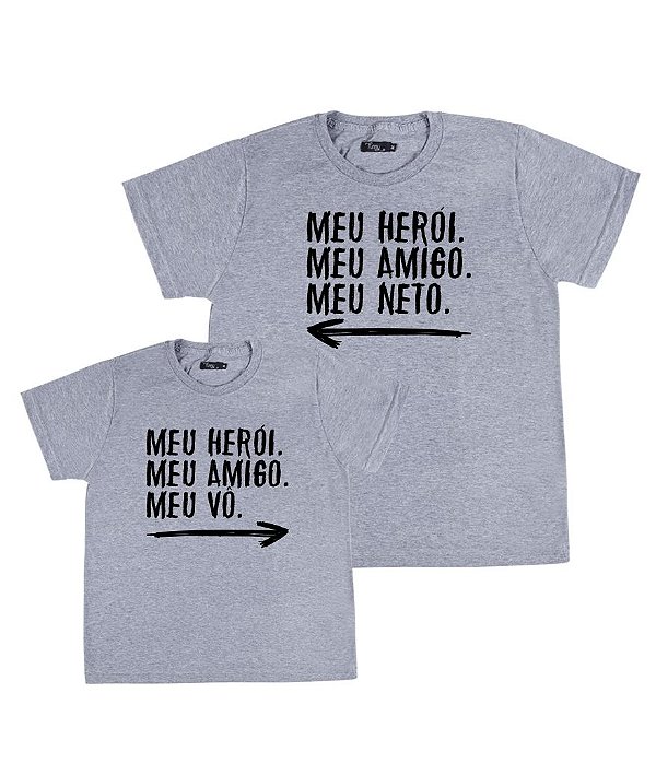 Conjunto 2 Camisetas Cinzas Avô & Neto Meu Herói