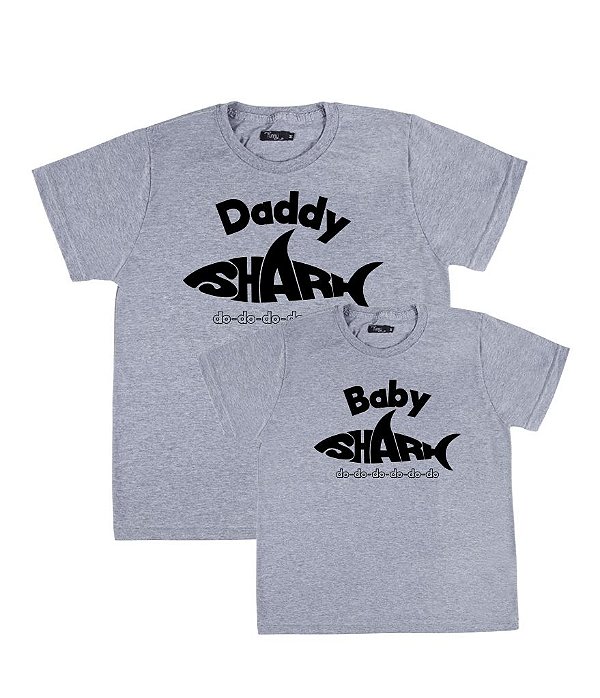 Kit 2 Camisetas Cinzas Pai & Filho (a) Baby e Daddy Shark