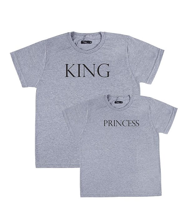Conjunto 2 Camisetas Cinzas Pai e Filha King e Princess