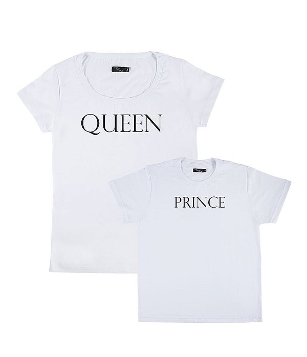 Kit 2 Camisetas Brancas Mãe e Filho Queen e Prince