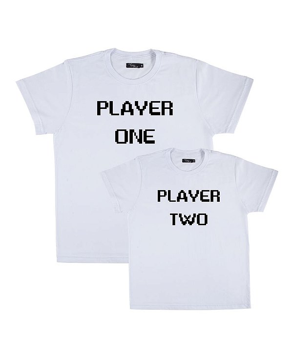 Kit Pai/Mãe e Filho 02 Camisetas Brancas Player One and Two