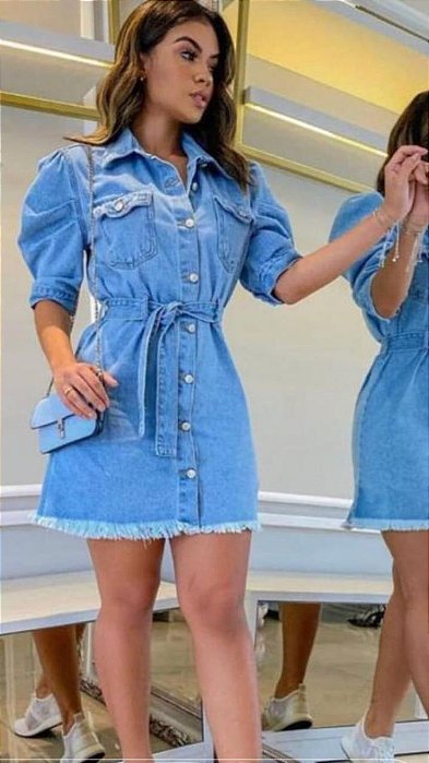 Vestido jeans manga princesa Clearance