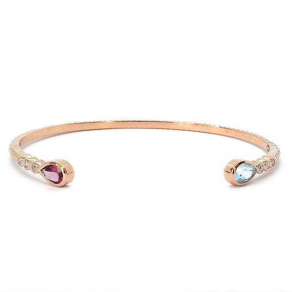 PULSEIRA BRACELETE HARMONIA COM BRILHANTES, TURMALINA ROSA E TOPÁZIO AZUL SKY